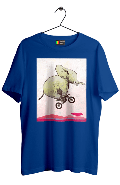 Футболка чоловіча з принтом "Слон На Мотоциклі". Мотоцикл, політ, слон. 2070702