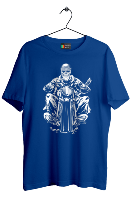 Men`s t-shirt with prints Skull on a motorcycle. Biker, motorcycle, skeleton, skull. 2070702