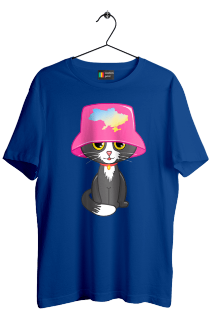 Футболка чоловіча з принтом "Котик з картою україни". Євробачення, калош, кіт, котик, музика, панама калоша, символ україни, україна. 2070702