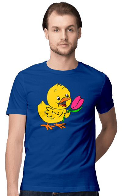 Футболка чоловіча з принтом "Курча З Тюльпаном". Курча, тюльпан. 2070702