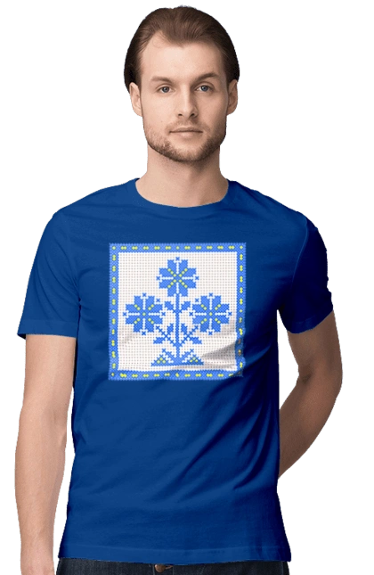 Yellow blue embroidery flowers