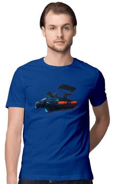 Men`s t-shirt with prints DeLorean from back to the future. Car, delorean, from film. 2070702