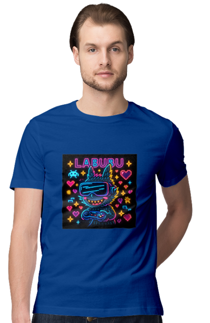 Футболка чоловіча з принтом "Лабубу". Vrочки, геймеркультура, геймпад, іконкиаркади, кіберарт, лабубу, неонгеймінг, піксельарт, ретроаркада, світиться. 2070702