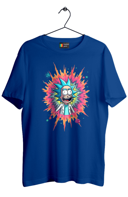 Men's t-shirt with prints Rick and Morty. Adventures, black humor, cartoon, rick, rick and morty, sci-fi, tragicomedy. 2070702