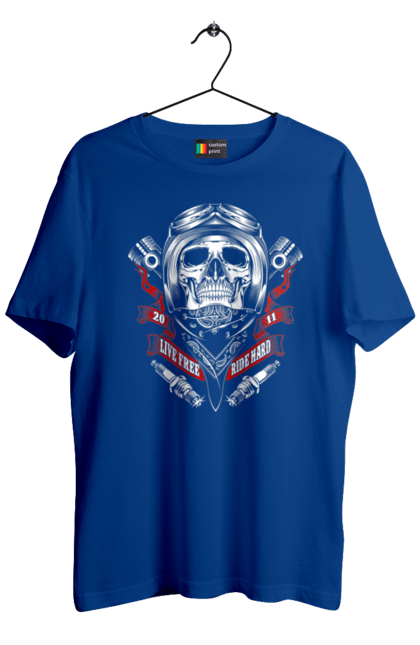 Футболка чоловіча з принтом "череп гонщик". Байкер, гонки, мотоцикл, череп. 2070702