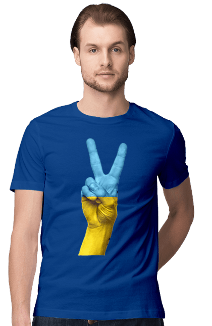 Men`s t-shirt with prints Two Fingers, World, Ukraine. Arm, peace, ukraine. 2070702