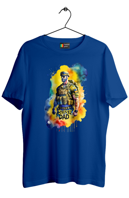 Футболка чоловіча з принтом "Супер тато ЗСУ". День батька, день тата, зсу, люблю тата, супер, супер тато, супер тато зсу, тато, тато зсу, україна. 2070702