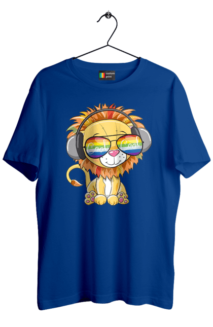 Футболка чоловіча з принтом "Левеня В Окулярах І Навушниках". Лев, левеня, навушники, окуляри. 2070702