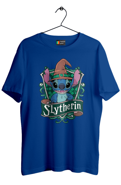 Men's t-shirt with prints Stich Slytherin. Faculty, franchise, harry potter, hogwarts, slytherin, stich. 2070702