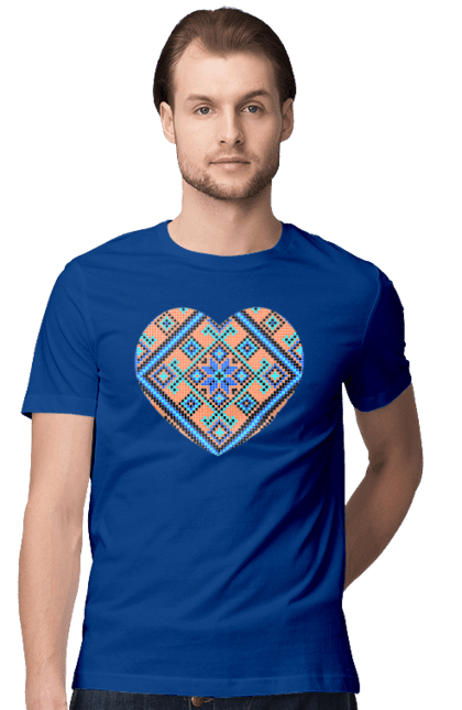 Футболка чоловіча з принтом "Серце вишивка". Вишиванка, вишивка, вишивка хрестиком, люблю україну, серце, символи україни, традиції україни, україна. 2070702