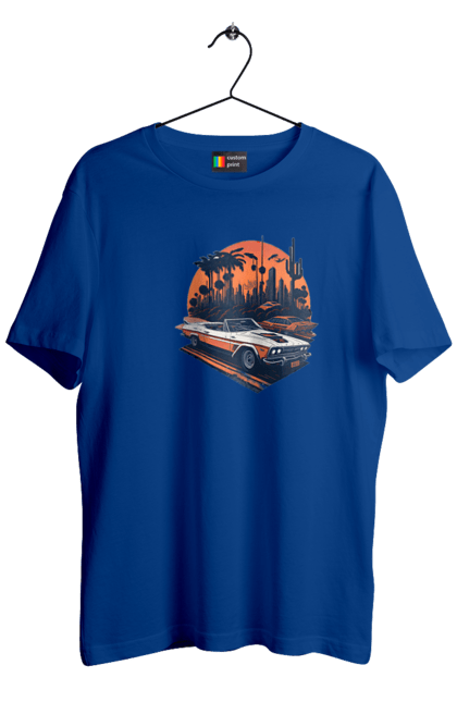 Футболка чоловіча з принтом "Гарне авто на закаті". Авто, закат, захід сонця, солнце, сонце. 2070702