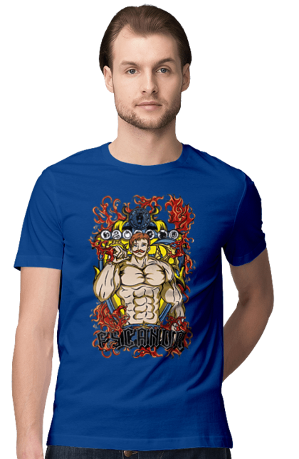 Men's t-shirt with prints Seven Deadly Sins Escanor. Adventures, anime, comedy, escanor, fantasy, manga, seven deadly sins. 2070702