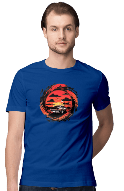 Футболка чоловіча з принтом "Феррарі на заході сонця". Авто, автомобіль, машини, феррарі. 2070702