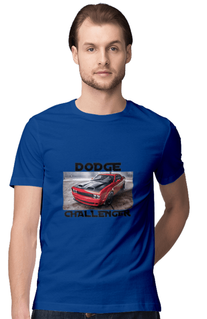 Men`s t-shirt with prints Dodge challenger. An american legend, auto, car, classic car, cult car, dodge challenger, oil car, powerful car. 2070702