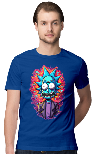 Men's t-shirt with prints Rick and Morty. Adventures, black humor, cartoon, rick, rick and morty, sci-fi, tragicomedy. 2070702