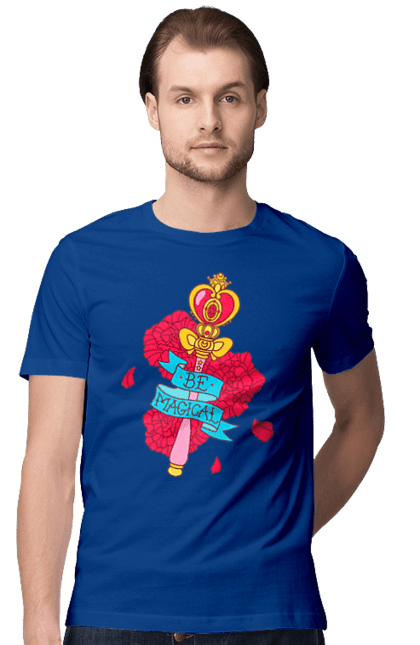 Men's t-shirt with prints Be Magical. Anime, charm, flowers, magic, rose flower, sailor moon, tv series, wand. 2070702