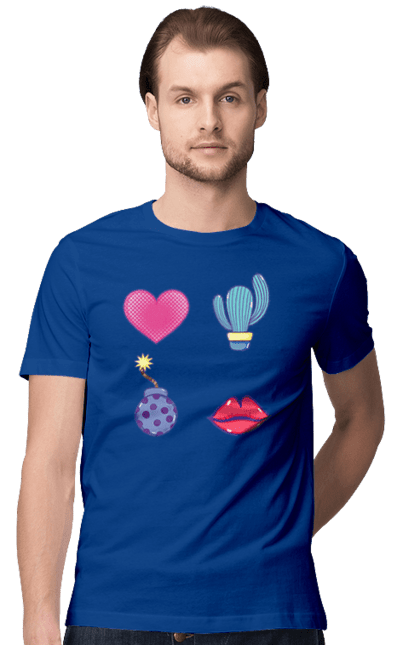 Men`s t-shirt with prints Heart, Cactus, Bomb, Lips. Bomb, cactus, lips. 2070702