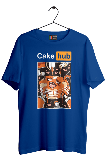 Men`s t-shirt with prints Cake Hub. Brutal, cake, cake hub, hub, humor, joke, porn hub. 2070702