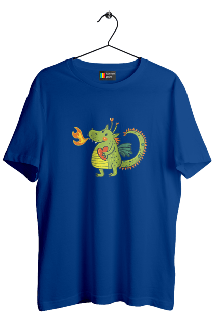 Men's t-shirt with prints Dragon in love. Dragon, fire, green dragon, heart, hearts, love, new year, symbol 2024. 2070702