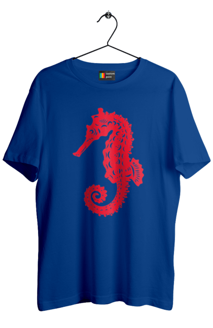 Футболка чоловіча з принтом "Морський коник". Відпочинок, квіти, літні канікули, літо, море, морський коник, морські жителі. 2070702