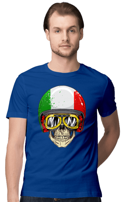 Футболка чоловіча з принтом "Череп в мотошоломі". Мото, окуляри, череп, шолом. 2070702