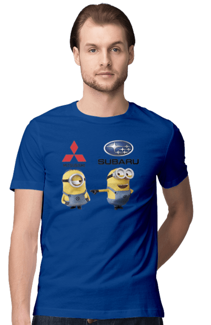 Футболка чоловіча з принтом "Minion Субару". Авто, машини, міньйони, мітсубісі, субару. 2070702