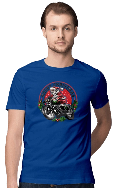 Merry Christmas, Santa Claus on a motorcycle