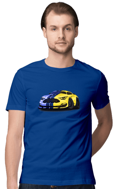 Men`s t-shirt with prints Ukrainian mustang. Colors of ukraine, ford mustang, machine, mustang, shelby, supercar, yellow blue car. 2070702