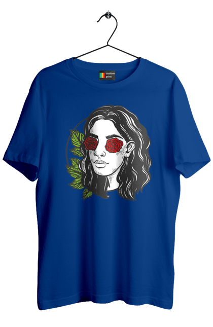 Men`s t-shirt with prints Girl With Roses In The Eyes. Girl, rose flower. 2070702