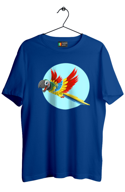 Футболка чоловіча з принтом "Папуга". Барвистий папуга, какаду, кольоровий папуга, папуга, що летить. 2070702