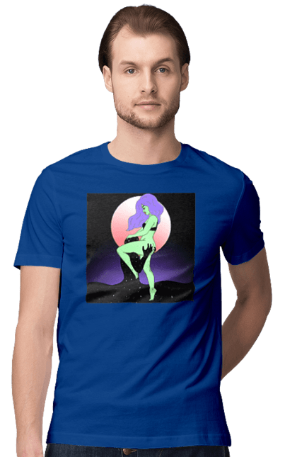 Футболка чоловіча з принтом "Зелена Дівчина І Місяць". Інопланетянка, місяць. 2070702