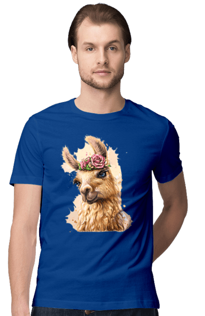 Men`s t-shirt with prints Lama Portrait. Animal, lama, portrait. 2070702