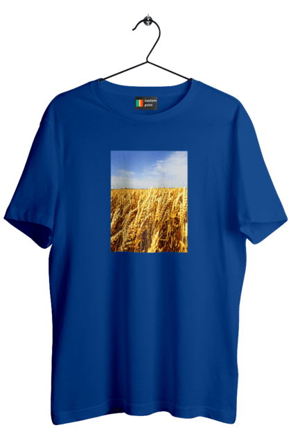Футболка чоловіча з принтом "Україна". Голубизна, красота, небо, поле, природа, пшеница. 2070702