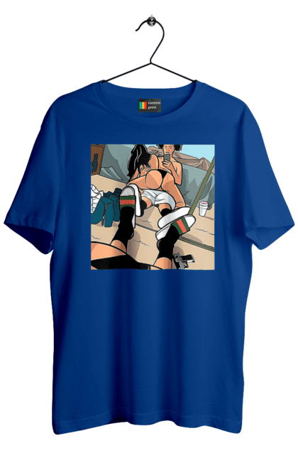 Футболка чоловіча з принтом "Голе Селфі У Дзеркалі". Жопа, зверху, селфі. 2070702