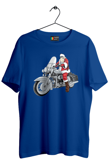 Футболка чоловіча з принтом "Санта На Мотоциклі". Мотоцикл, новий рік, санта, свято. 2070702