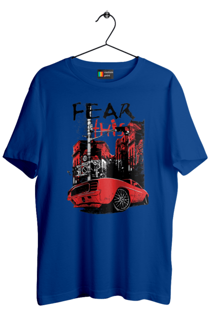 Футболка чоловіча з принтом "Червона Машина В Місті". Їзда, машина, місто. 2070702