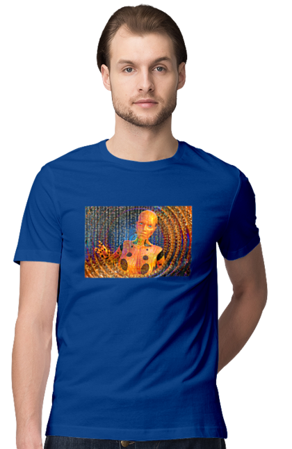 Футболка чоловіча з принтом "Штучний інтелект". Айті, айтішник, гик, жінка, знання, інженер, інтелект, кібер, кібернетика, кіборг, код, комп, комп`ютерник, кристал, машинне навчання, мікросхема, мозок, портрет, програміст, професіонал, професія, розробник, розум, хакер, чіп, штучний інтелект, штучний розум. 2070702