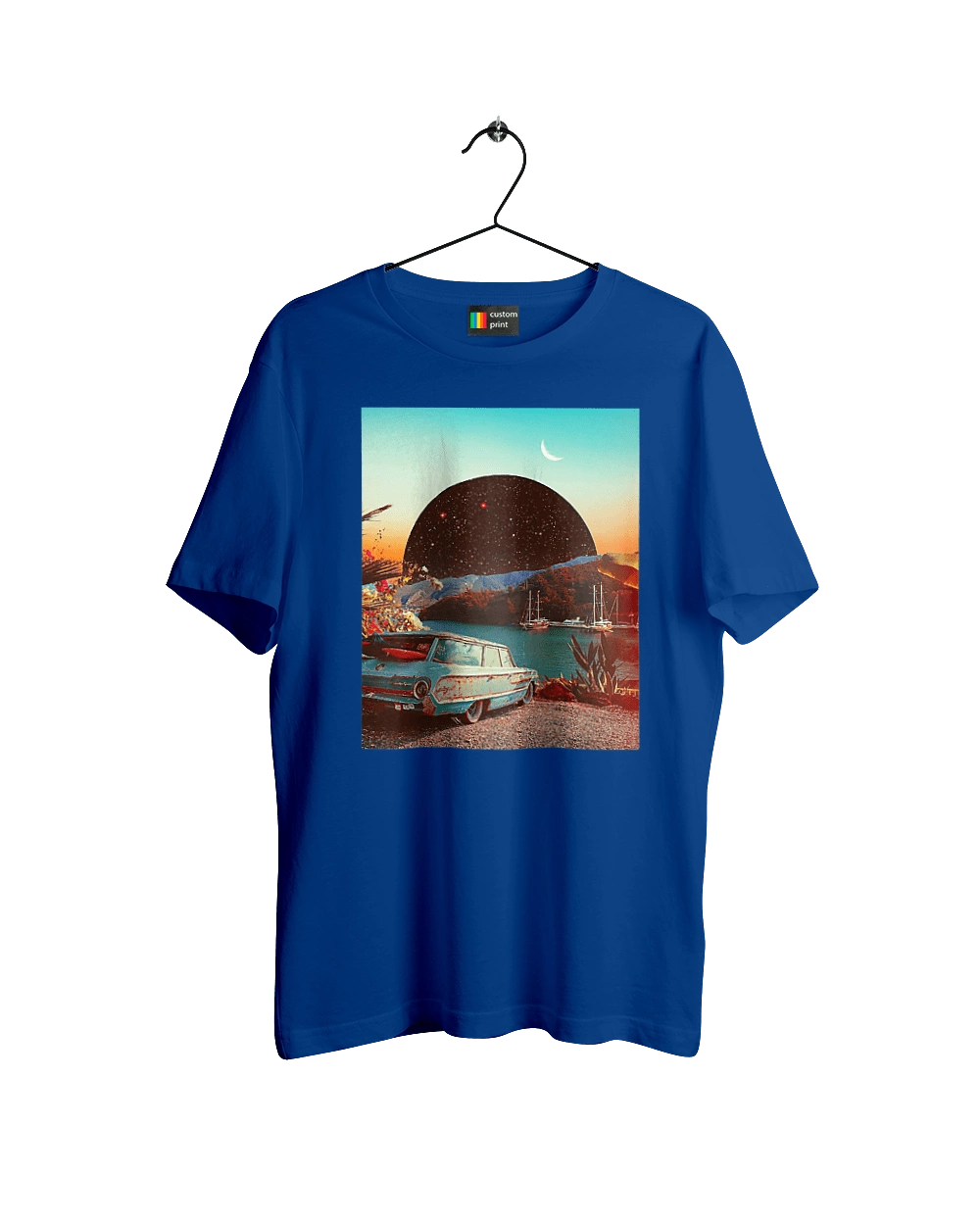 Painting, car by the river