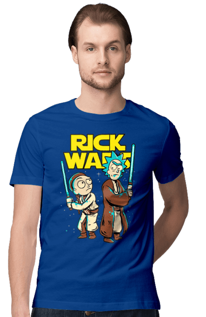 Men's t-shirt with prints Rick and Morty. Adventures, black humor, cartoon, rick, rick and morty, sci-fi, star wars, tragicomedy. 2070702