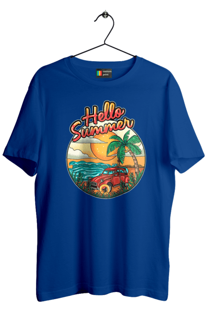Men`s t-shirt with prints Hello Summer, Car By The Sea. Beach, island, palm, summer. 2070702