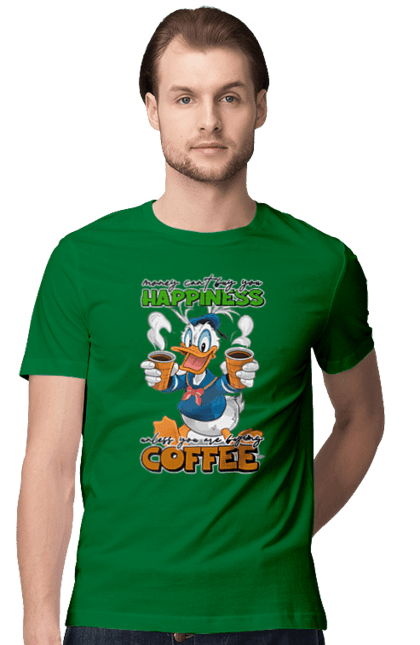 Men's t-shirt with prints Donald Duck Coffee. Animated series, cartoon, coffee, cup, disney, donald duck. 2070702