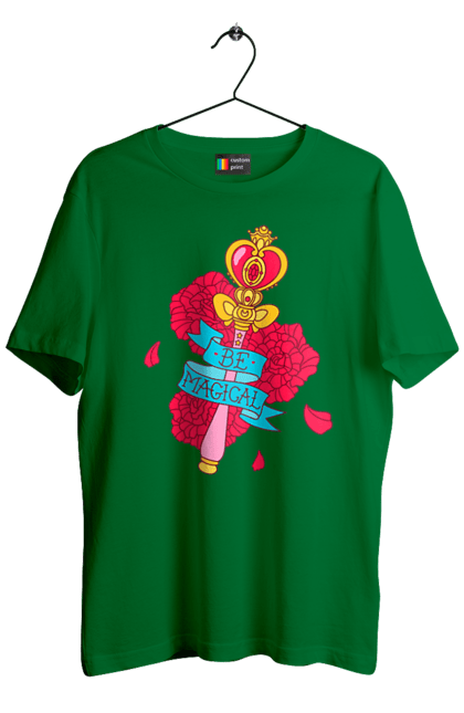 Men's t-shirt with prints Be Magical. Anime, charm, flowers, magic, rose flower, sailor moon, tv series, wand. 2070702