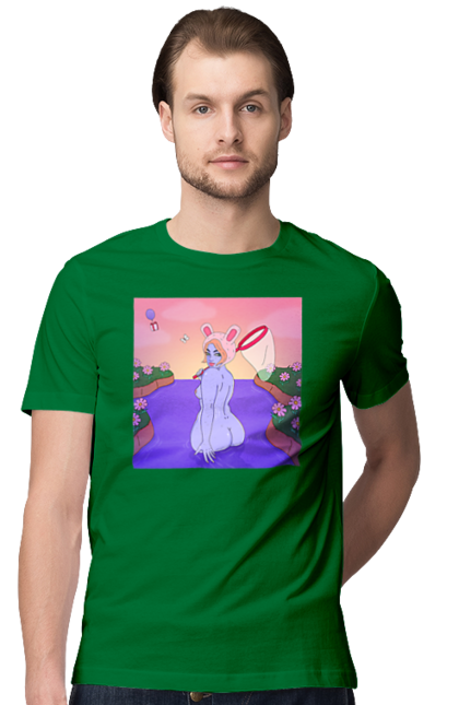 Men`s t-shirt with prints Purple Girl On The Hunt. Girl, naked, net. 2070702