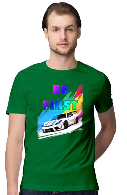 Футболка чоловіча з принтом "Гонка". Автомобільний, гонка, спортивна машина, спортивний автомобіль. 2070702