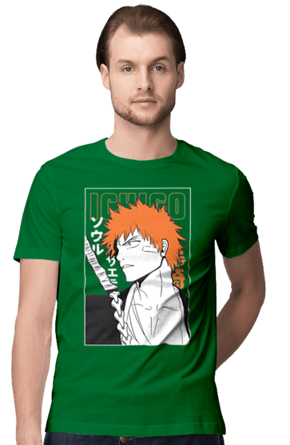 Футболка чоловіча з принтом "Бліч Куросакі Ічіґо". Anime, bleach, ichigo kurosaki, manga, аніме, бліч, ічіго, куросакі ічіґо, манга. 2070702