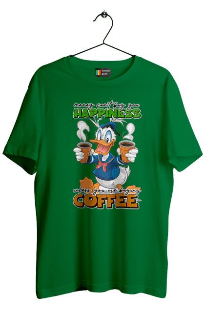 Men's t-shirt with prints Donald Duck Coffee. Animated series, cartoon, coffee, cup, disney, donald duck. 2070702