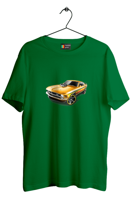 Футболка чоловіча з принтом "Форд мустанг". Американська легенда, жовтий мустанг, культове авто, мустанг, потужне авто, форд мустанг, шелбі. 2070702