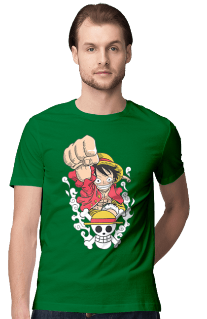 Men's t-shirt with prints One Piece Luffy. Anime, luffy, manga, monkey de luffy, one piece, pirates. 2070702