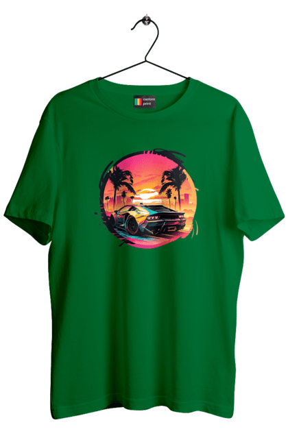 Футболка чоловіча з принтом "Ламборджині Ретровейв". Авто, автомобиль, ламба, ламборджині, машина, машини, ретровейв. 2070702