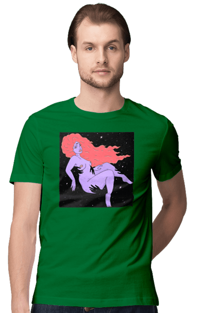 Men`s t-shirt with prints Purple Girl In Black Dire. Girl, paw. 2070702